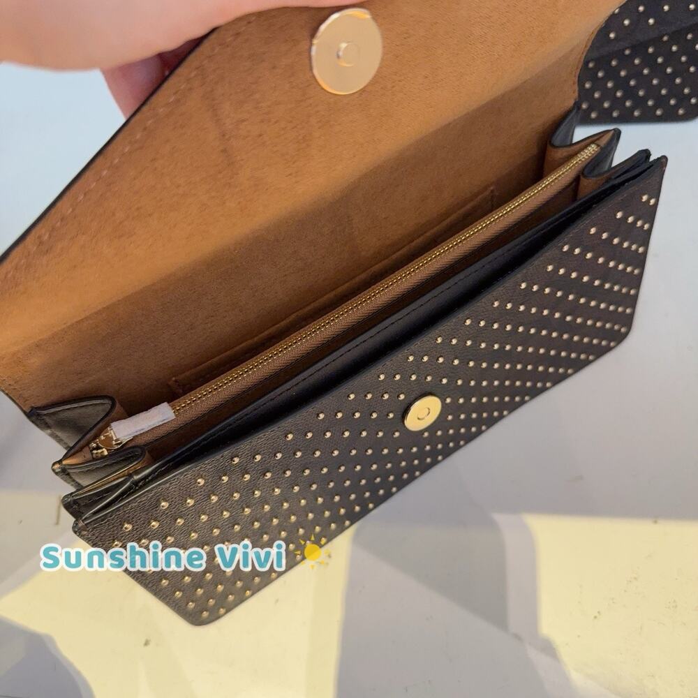 NWT Coach Klare Envelope Crossbody Bag Signature Rivets Gold/Walnut/Black CDB22 - Picture 4 of 9